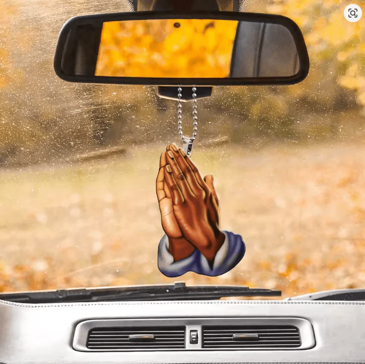 1. Colgante de mano de oración de Jesús, colgante cristiano 2D para espejo