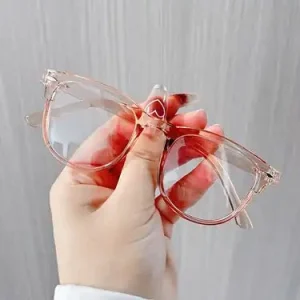 1 Par de Gafas Ovaladas con Montura Completa, Marco Transparente en tono rosado