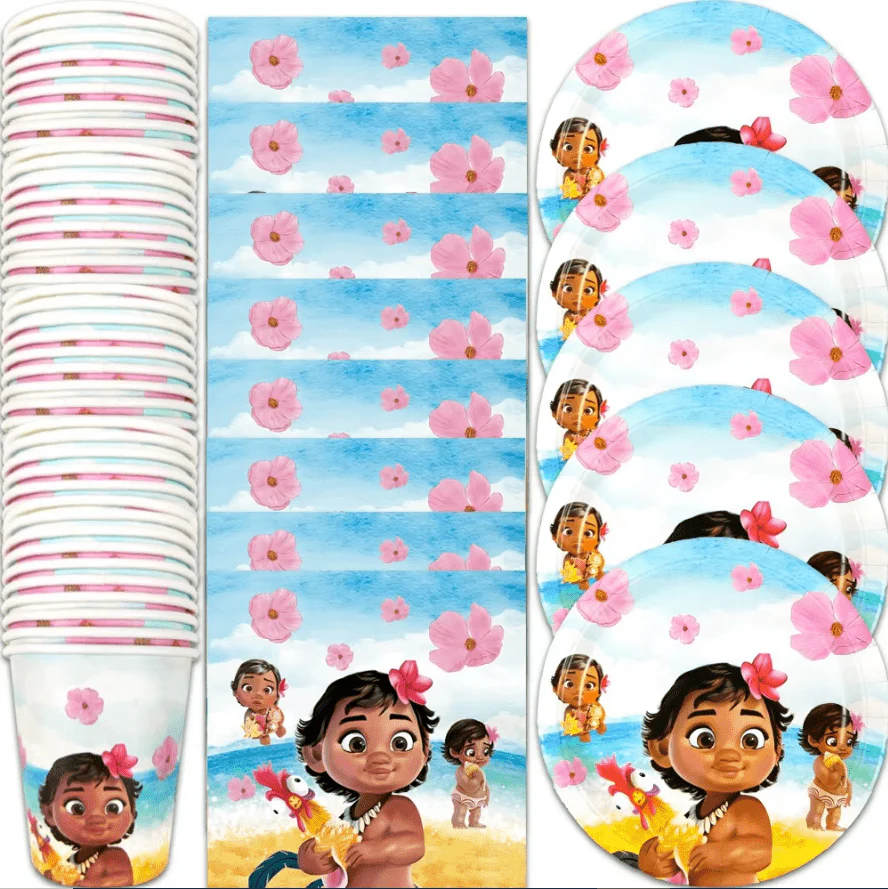 60 unids/lote Moana tema decoraciones para fiesta de feliz cumpleaños juego de vajilla