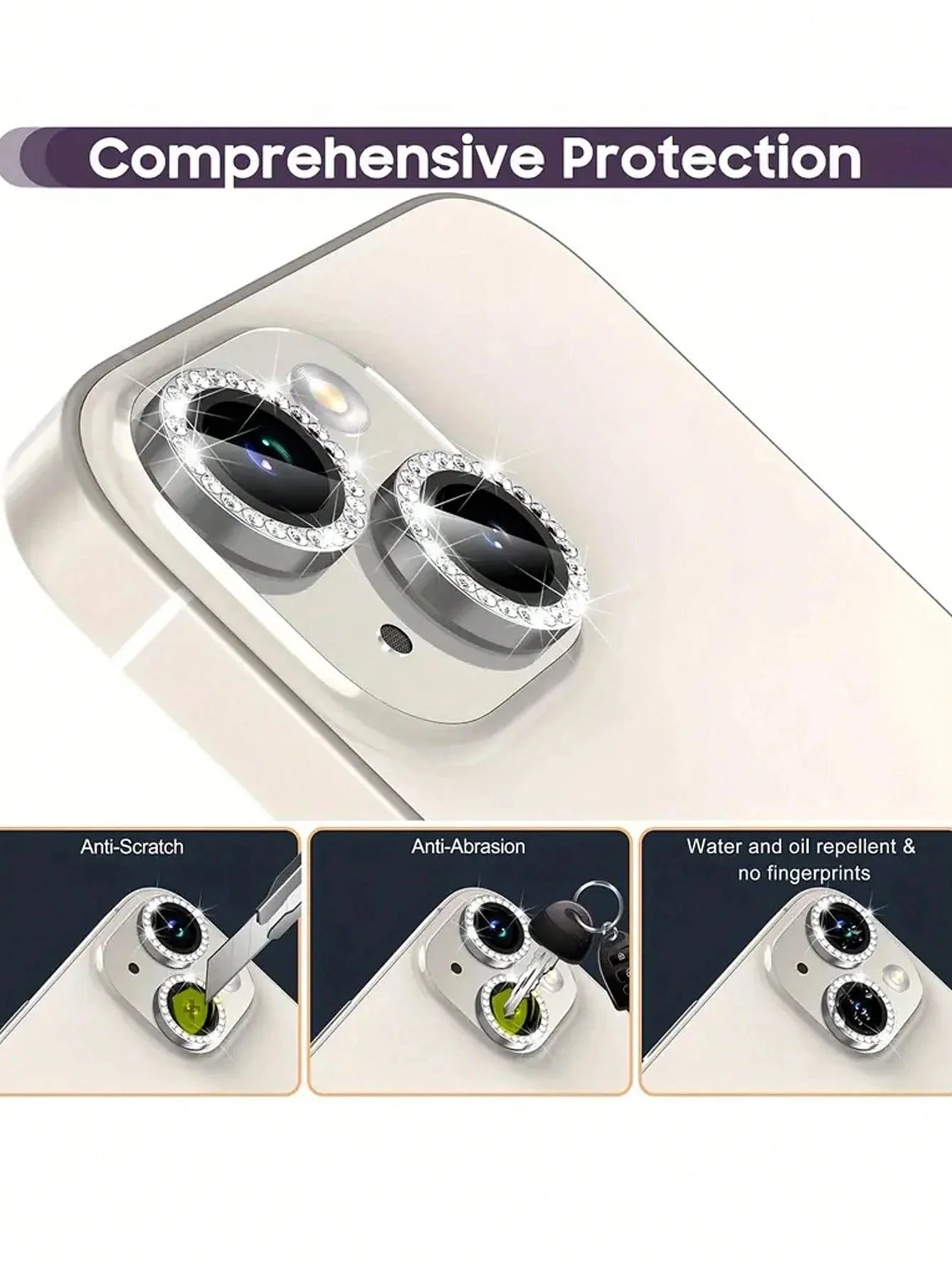Película protectora para lente de cámara Apple con incrustaciones de diamantes de imitación - Imagen 5