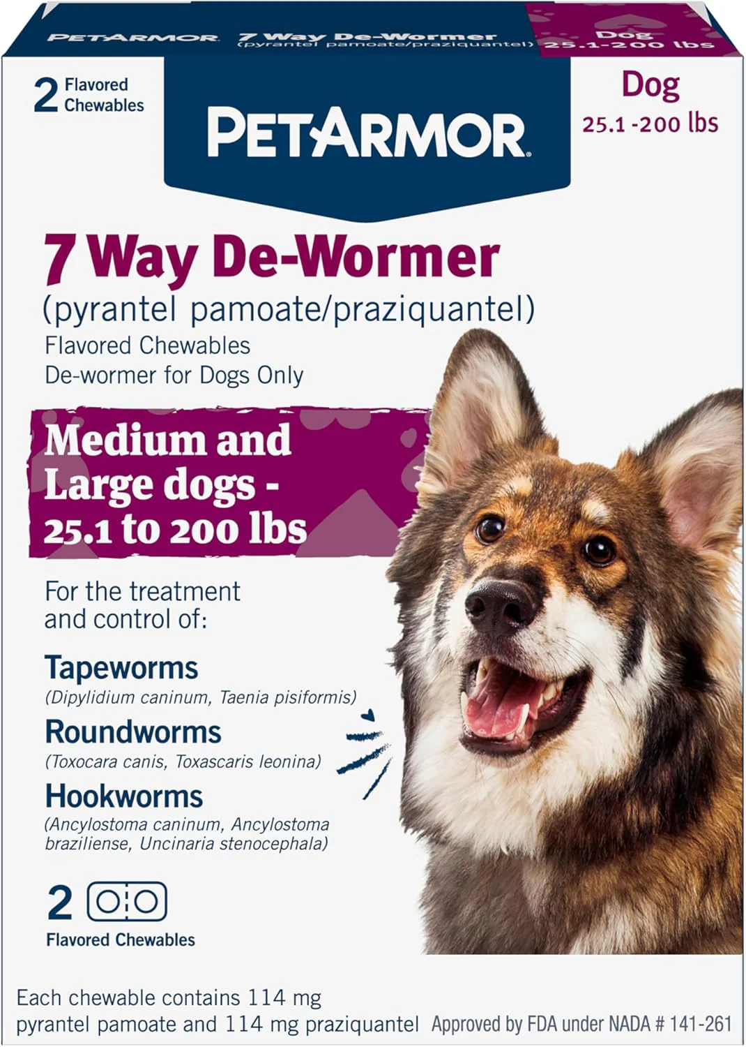 PetArmor - Desgusano desparasitador para perros (7 vías, pirantel pamoate y praziquantel)