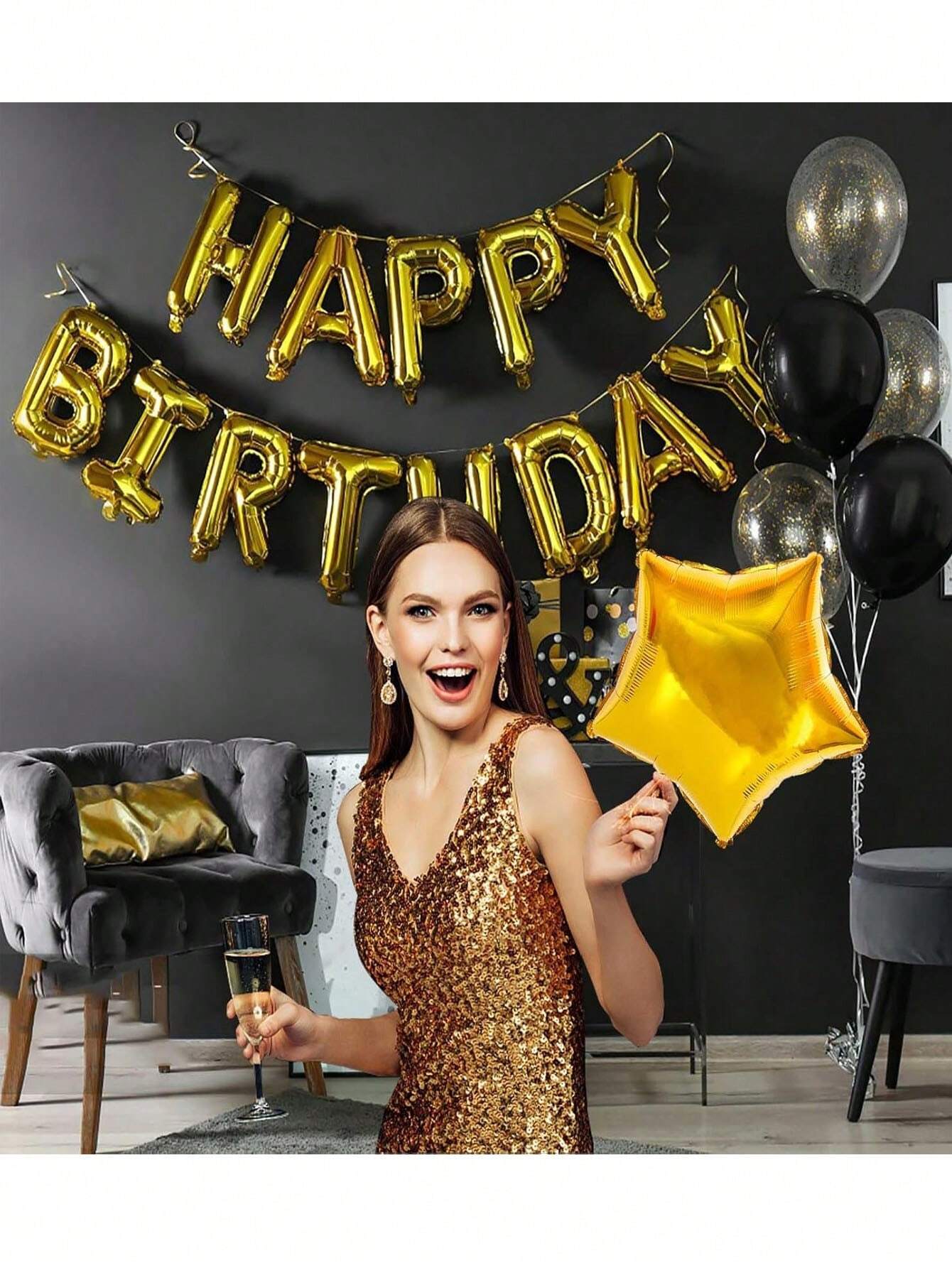 Shein Globos de aluminio con letras de feliz cumpleaños, decoraciones para fiestas con inflador y cuerdas, 16" - Imagen 7