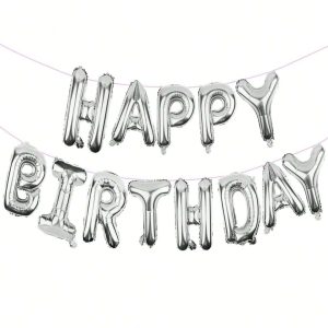 Shein Globos de aluminio con letras de feliz cumpleaños, decoraciones para fiestas con inflador y cuerdas, 16"
