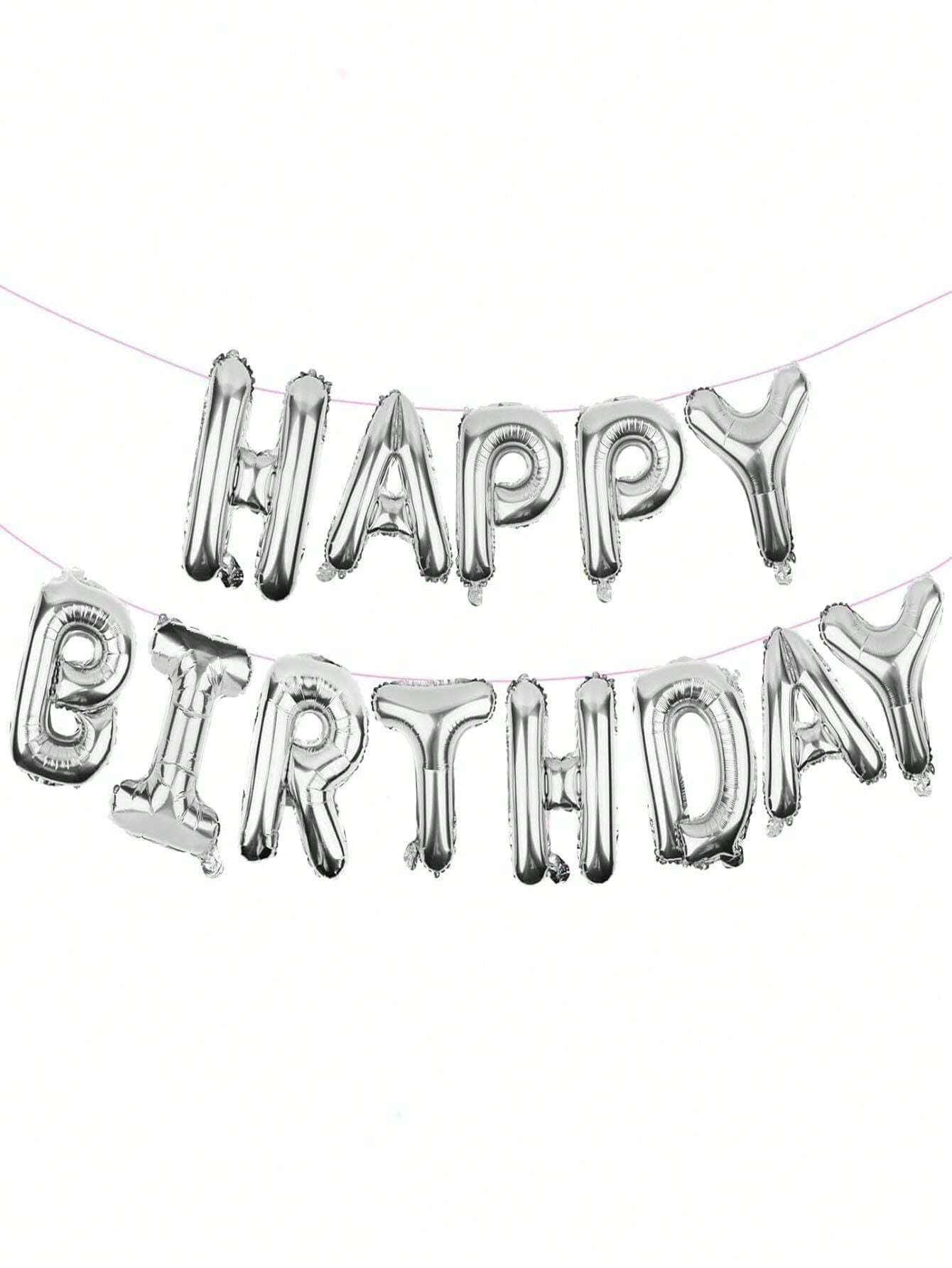 Shein Globos de aluminio con letras de feliz cumpleaños, decoraciones para fiestas con inflador y cuerdas, 16"