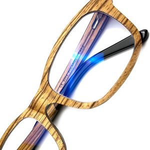 TAKEMOTO Lentes de resina real con bloqueo de luz azul de madera de tamaño XXL